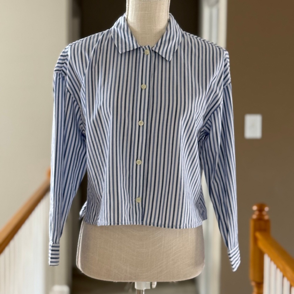 Everlane The Woven Top Blue Stripe PJ‎ Top 100% Cotton Size XXS